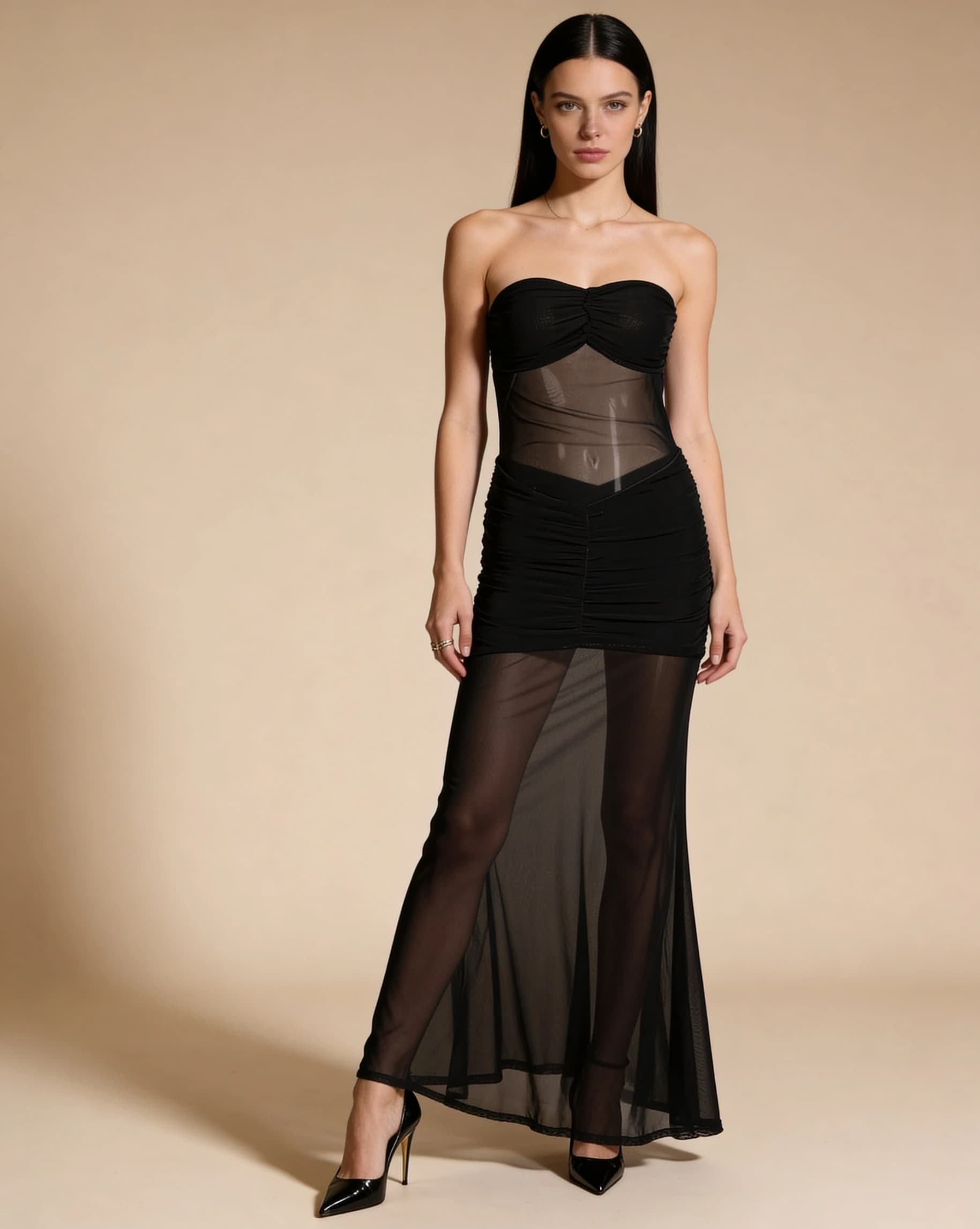 Elegant Black Strapless Evening Gown