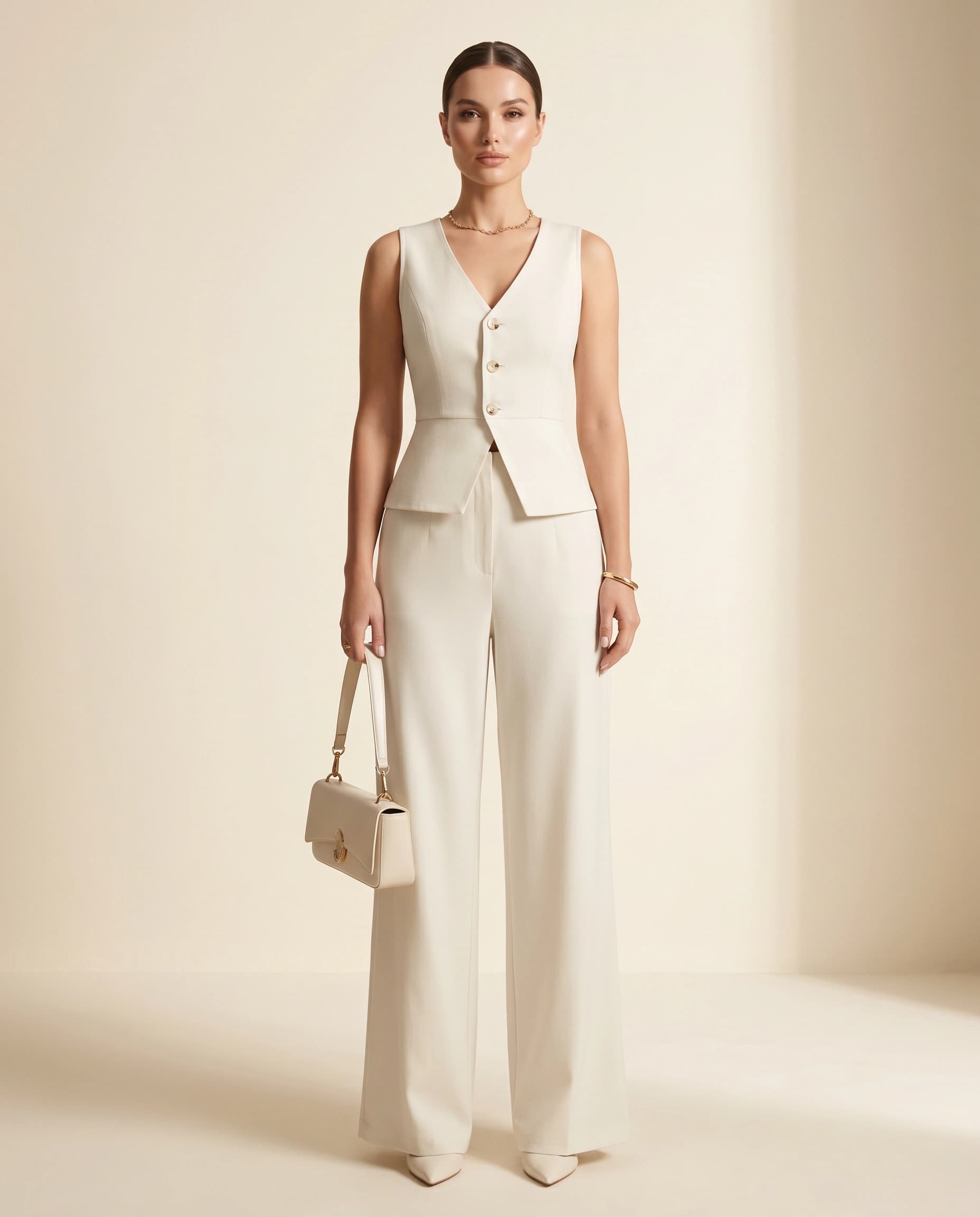 Structured Minimalist Light Ivory Jumpsuit