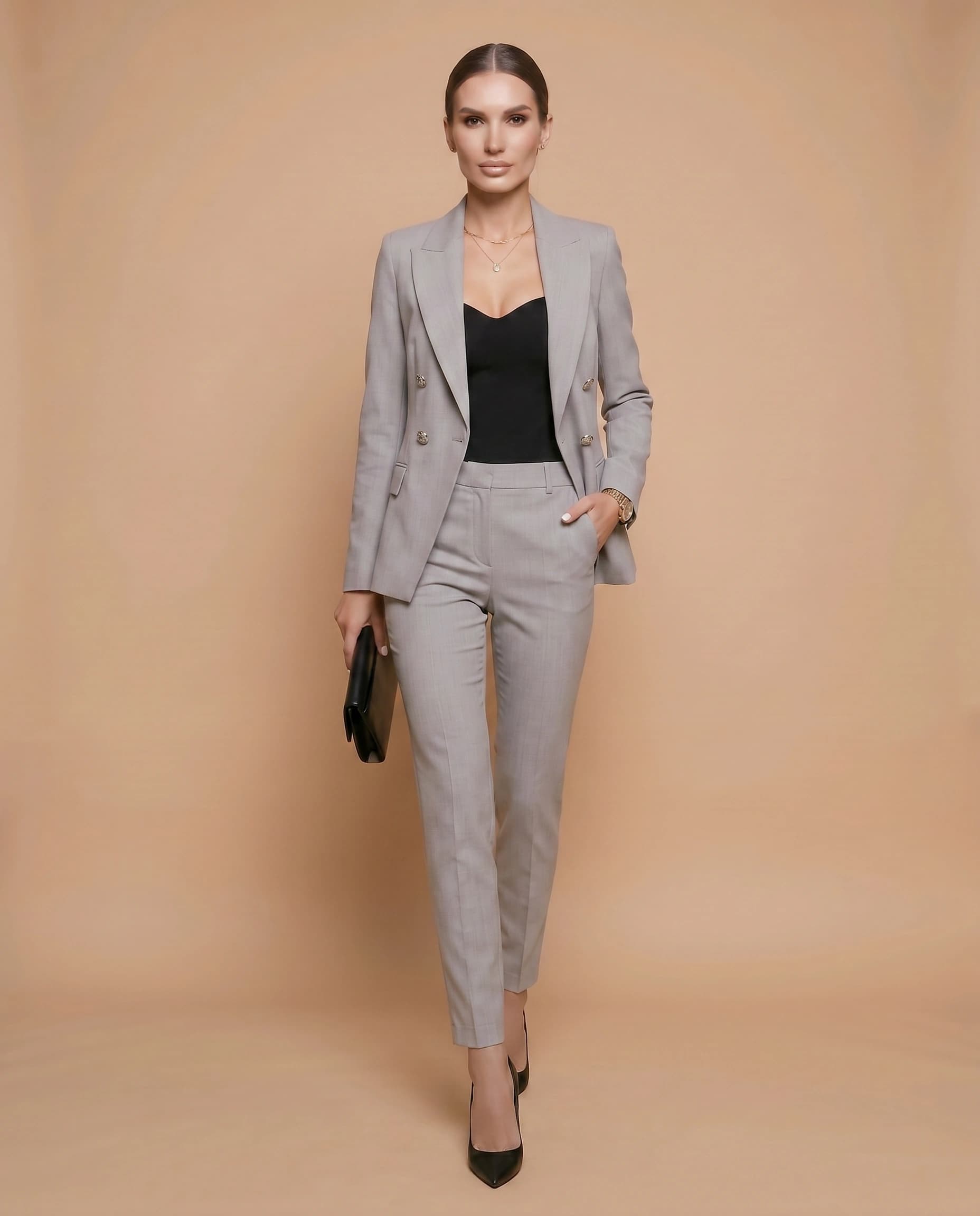 Structured Minimalist Light Grey Tailored Suit Set